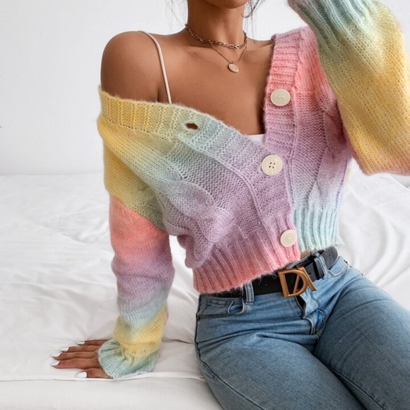 Jessica Simpson Sweaters - Jessica Simpson Rainbow Knit Button NWT Sweater